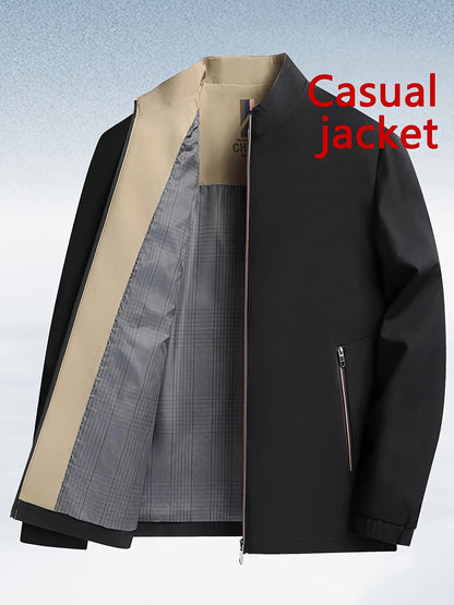 Chaqueta  para hombre (primavera/otoño) con cuello alzado, Color Negro