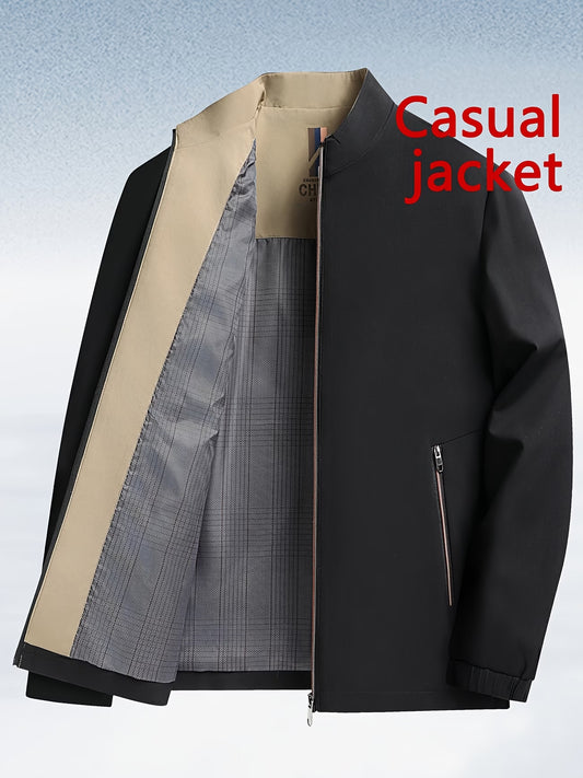 Chaqueta  para hombre (primavera/otoño) con cuello alzado, Color Negro