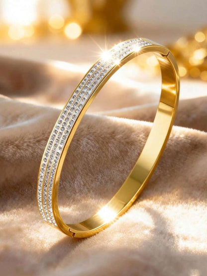 Brazalete Dorado con Zirconias – Acero Inoxidable con Baño de Oro 18K