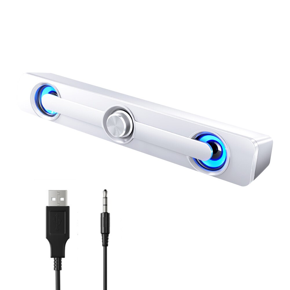 Barra de sonido Bluetooth inalámbrica Hi-Fi, Mini soundbar o parlante alargado  con alimentación USB, iluminación LED y perilla central de volumen.