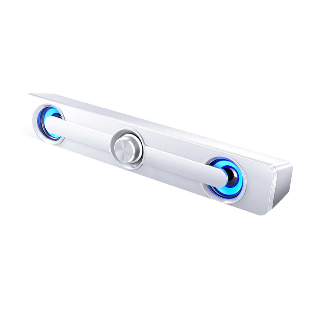 Barra de sonido Bluetooth inalámbrica Hi-Fi, Mini soundbar o parlante alargado  con alimentación USB, iluminación LED y perilla central de volumen.