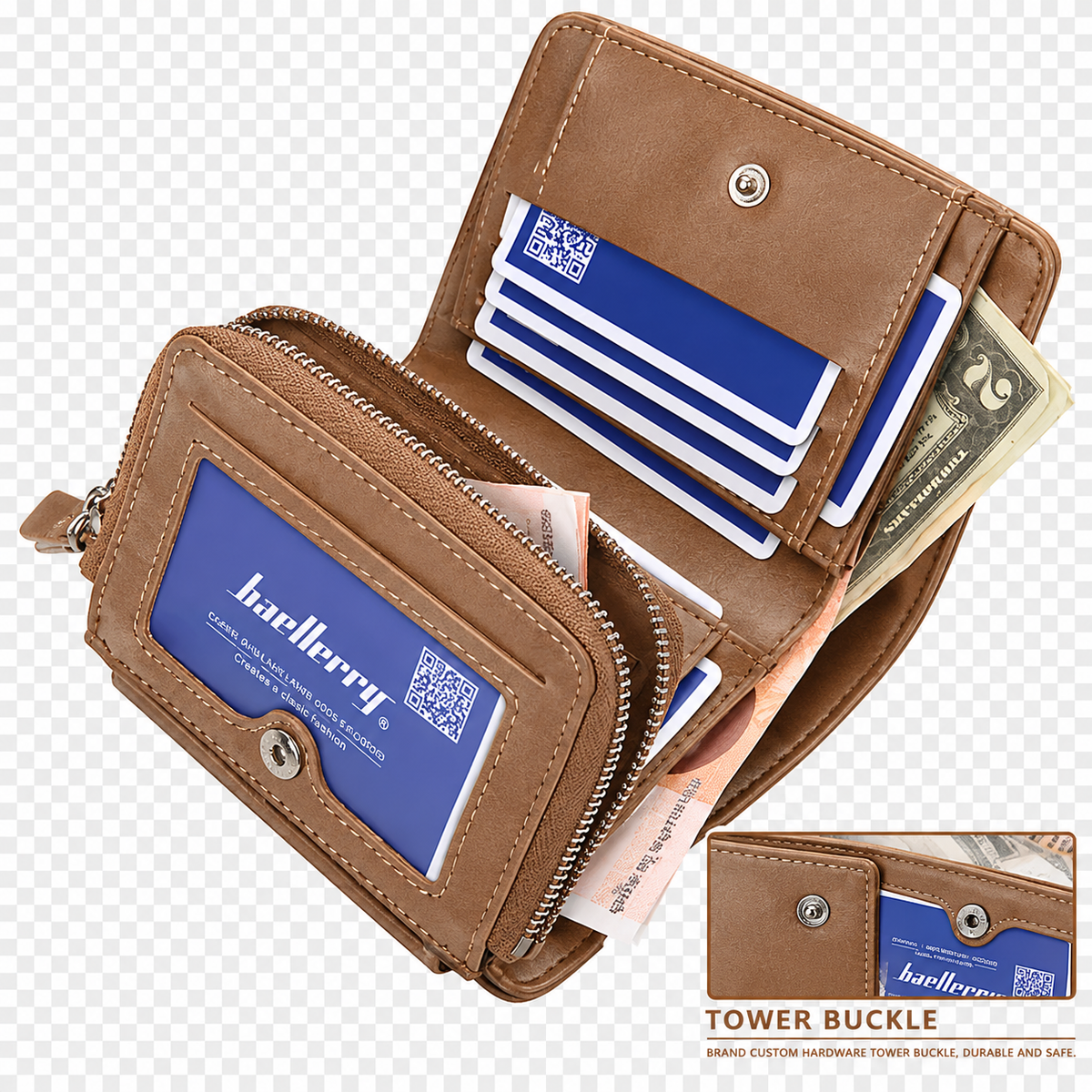 Billetera de Cuero PU, Multiple Compartimentos
