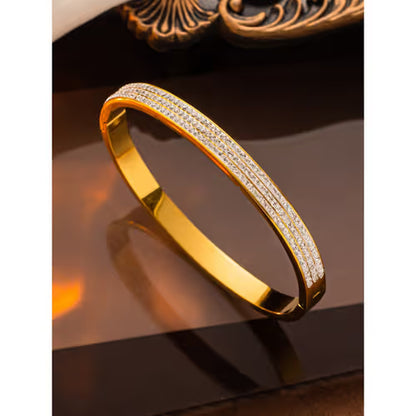 Brazalete Dorado con Zirconias – Acero Inoxidable con Baño de Oro 18K