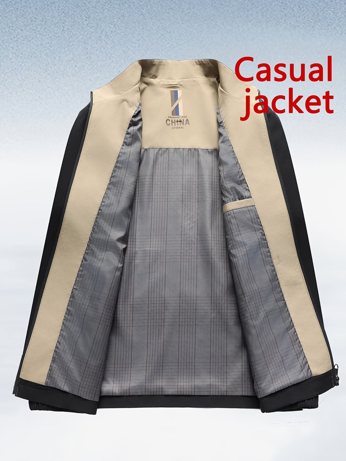 Chaqueta  para hombre (primavera/otoño) con cuello alzado, Color Negro