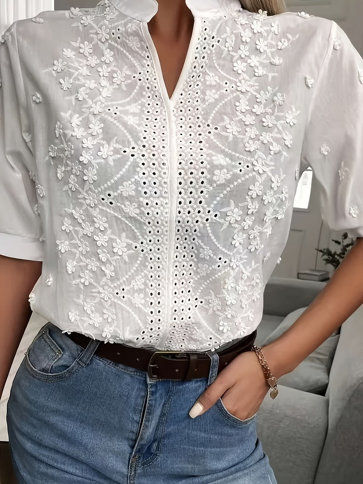 Elegante Blusa de Verano, Estilo Urbano, Manga Corta.