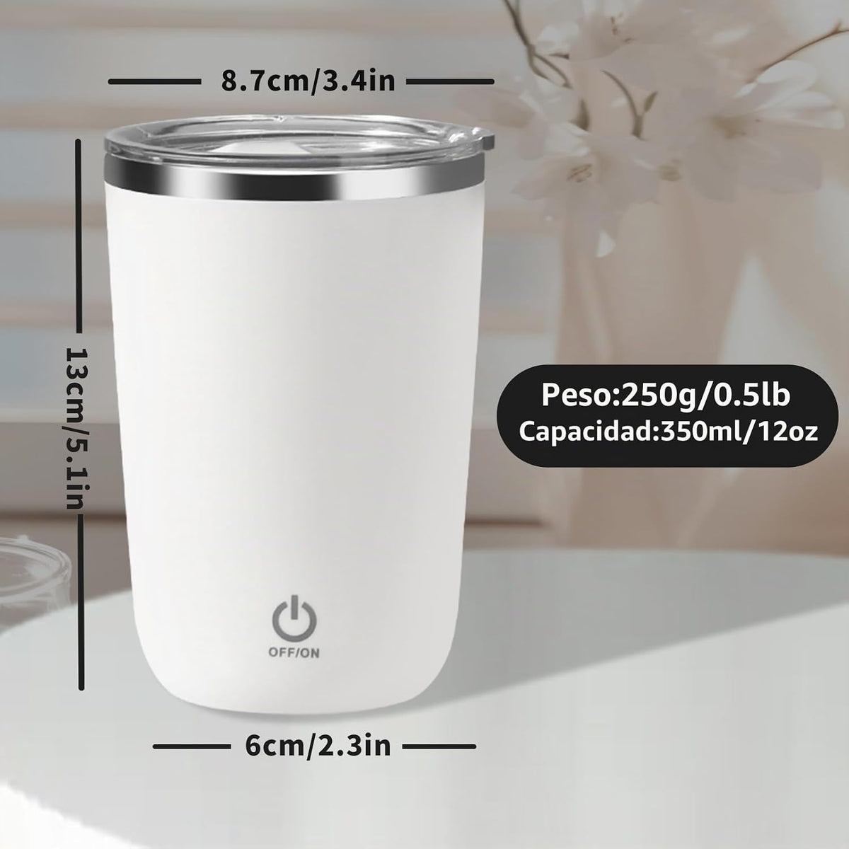 Taza de café automática recargable con agitación automática de 12 onzas.