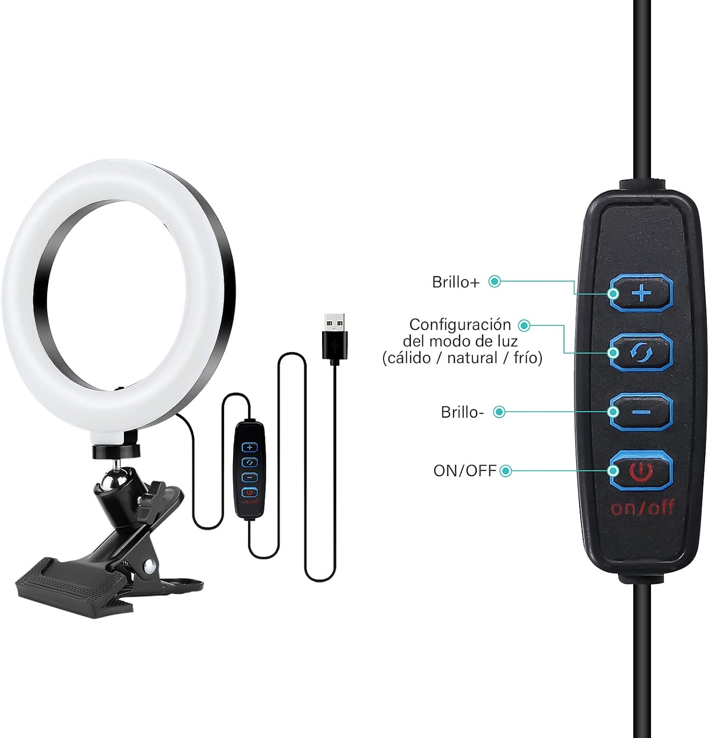 Aro de Luz 6''  360° Giratorio USB Ring Light