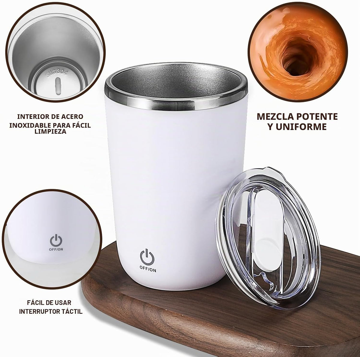 Taza de café automática recargable con agitación automática de 12 onzas.
