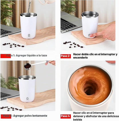Taza de café automática recargable con agitación automática de 12 onzas.