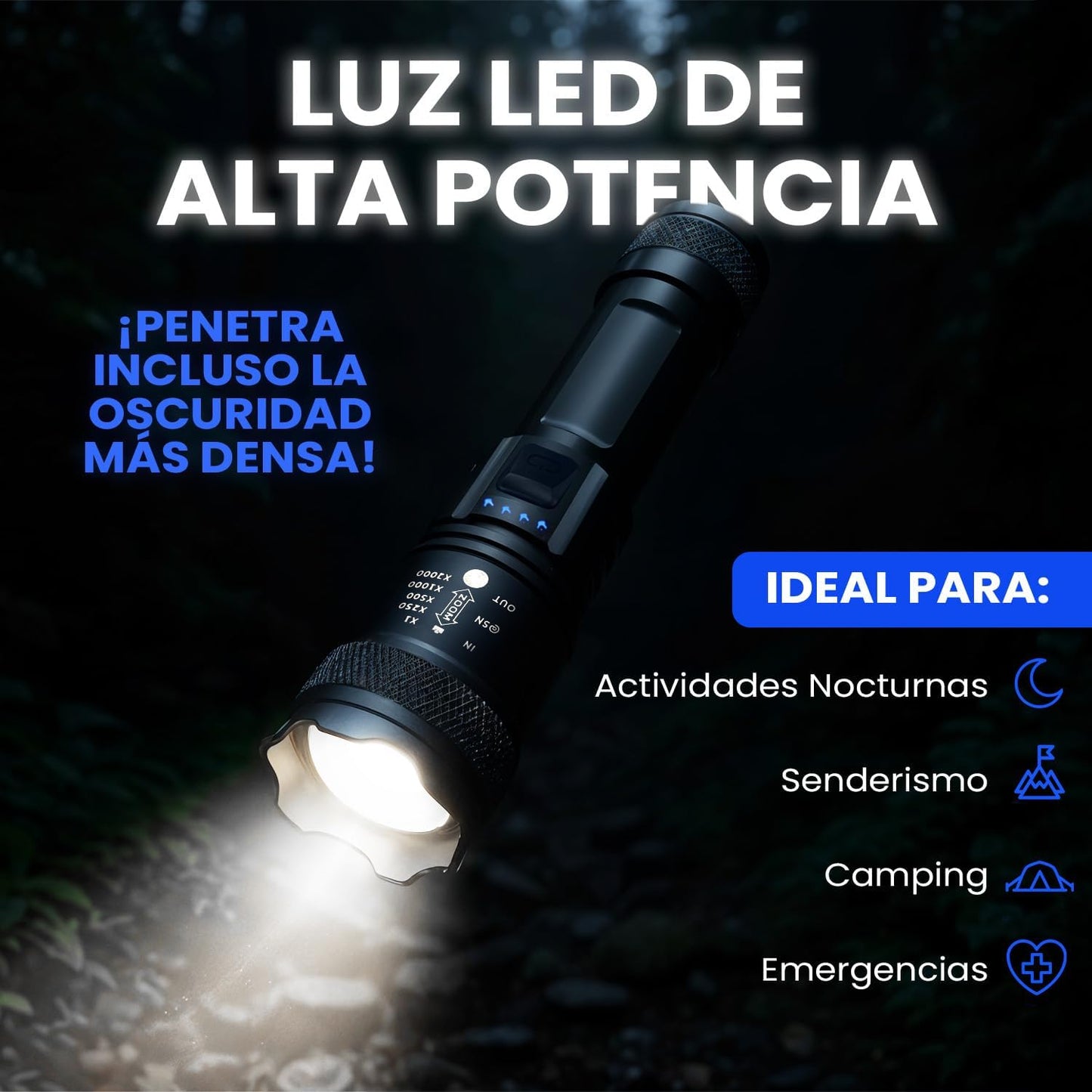 Linterna Recargable USB, Super Bright High Power LED Flashlight