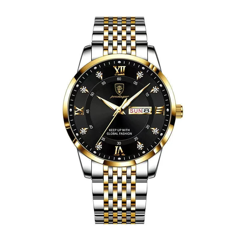Reloj de Cuarzo POEDAGAR para Hombre Caja de Metal Impermeable Manecillas Luminiscentes.