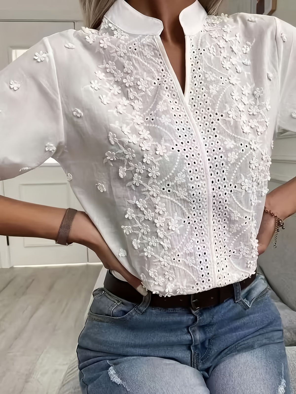 Elegante Blusa de Verano, Estilo Urbano, Manga Corta.