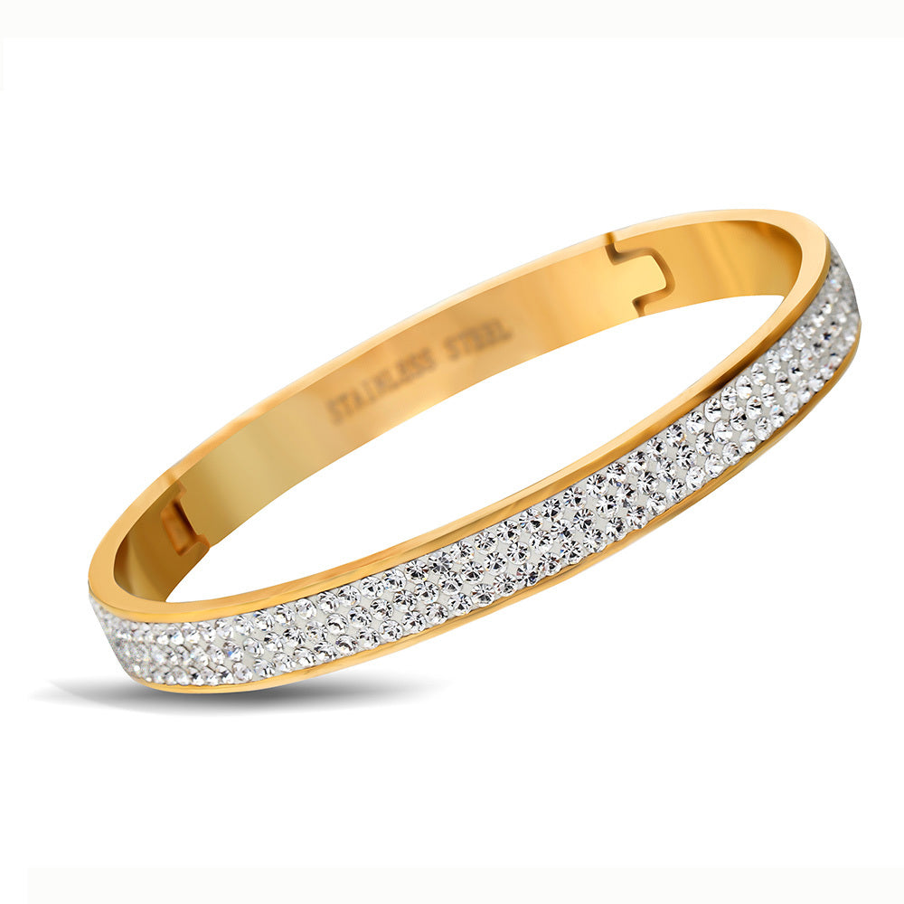 Brazalete Dorado con Zirconias – Acero Inoxidable con Baño de Oro 18K