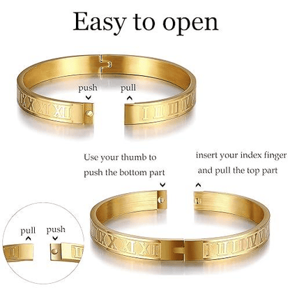 Pulsera, Brazalete Dorada, Pulsera Apilable de Acero Inoxidable, con Zirconia Sintética, Para Hombre y Mujer.