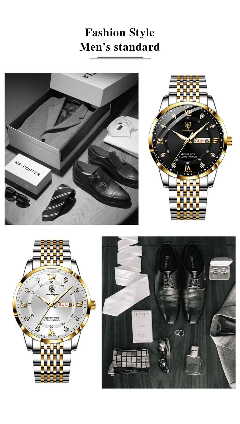 Reloj de Cuarzo POEDAGAR para Hombre Caja de Metal Impermeable Manecillas Luminiscentes.