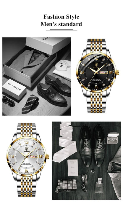 Reloj de Cuarzo POEDAGAR para Hombre Caja de Metal Impermeable Manecillas Luminiscentes.