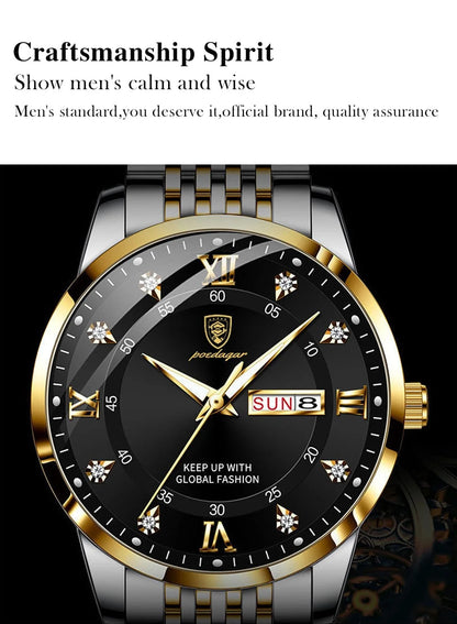 Reloj de Cuarzo POEDAGAR para Hombre Caja de Metal Impermeable Manecillas Luminiscentes.