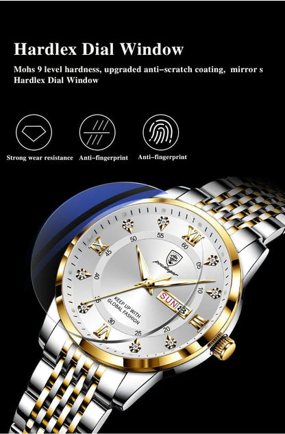 Reloj de Cuarzo POEDAGAR para Hombre Caja de Metal Impermeable Manecillas Luminiscentes.