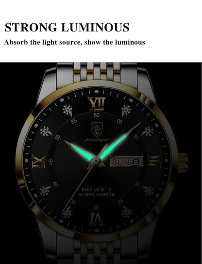 Reloj de Cuarzo POEDAGAR para Hombre Caja de Metal Impermeable Manecillas Luminiscentes.