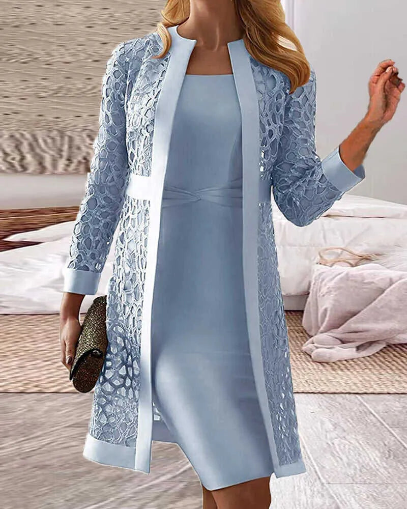 Vestido y Cárdigan Largo, Elegancia Plena. Talla S