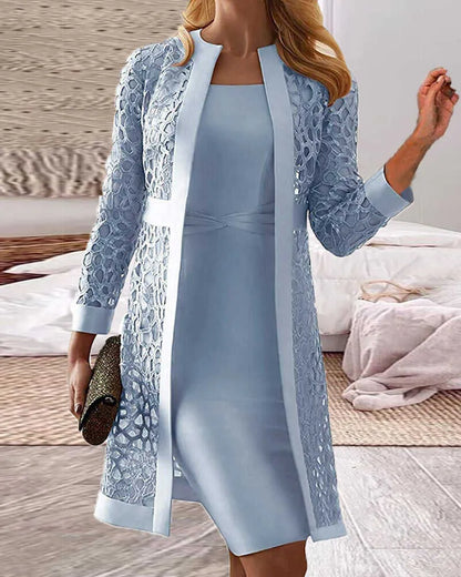 Vestido y Cárdigan Largo, Elegancia Plena. Talla S