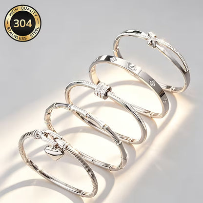 Pulsera abierta de moda en acero inoxidable de alta calidad, resistente a la decoloración, cómoda y versátil.